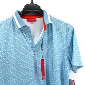 NEW REDVANLY Golf Polo Shirt Mens Medium Blue Hexagonal Short Sleeve Performance